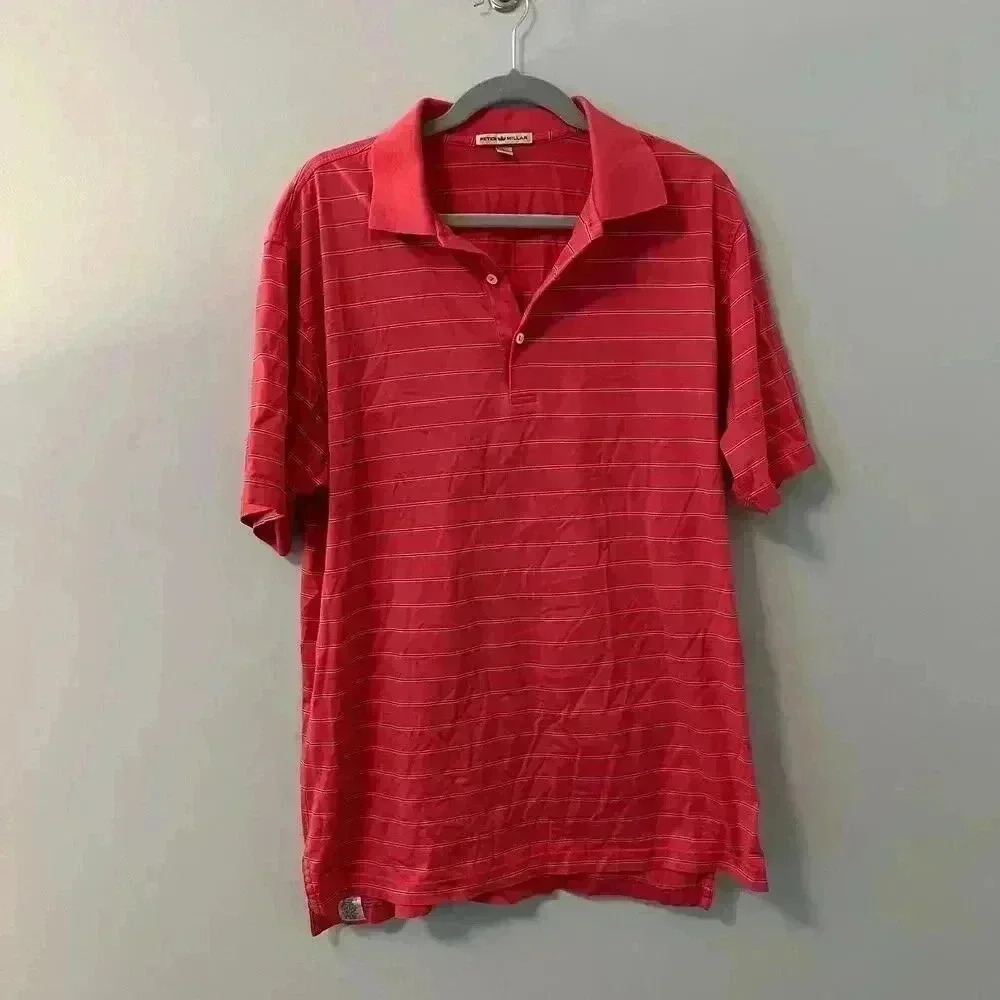 Peter Millar Mens Polo Red and Gray Stripe Size Large